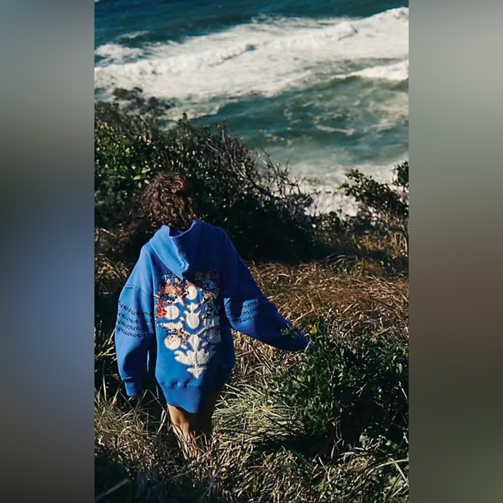 NWT FP Movement At My Best Embroidered Hoodie~ Stellar Blue - Picture 2 of 5